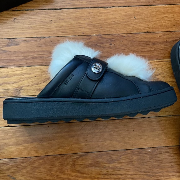 Coach Low Top Slide- Leather & Shearling Black- Size 11- NWT - Picture 3 of 6